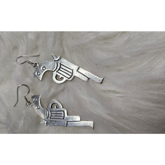 Mexico 925 large Silver Revolver Earrings with Shepherd Hook back 2" X 1" - Picture 2 of 6